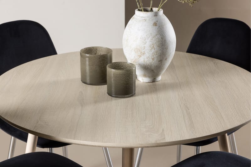 Plaza Spisegruppe 100 cm Rund med 4 Polar stoler - Whitewash/Sort - Møbler - Bord - Spisegrupper