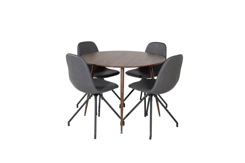Plaza Spisegruppe 100 cm Rund med 4 Polar Stoler, Sort