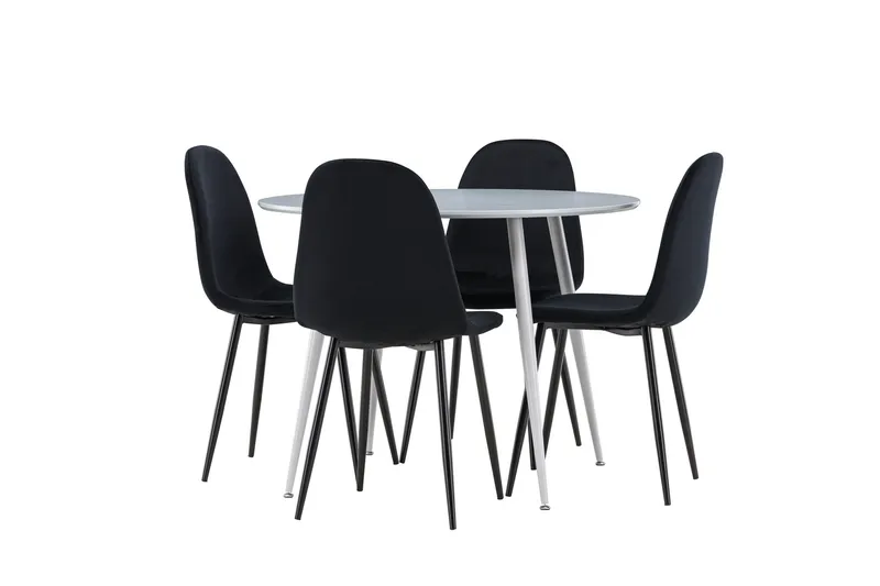 Plaza Spisegruppe 100 cm Rund med 4 Polar stoler, Grå/Sort