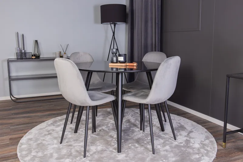 Plaza Spisegruppe 100 cm Rund med 4 Polar Stoler - Sort - Møbler - Bord - Spisegrupper