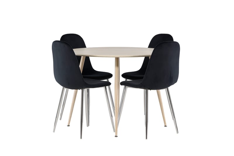 Plaza Spisegruppe 100 cm Rund med 4 Polar stoler - Whitewash/Sort - Møbler - Bord - Spisegrupper