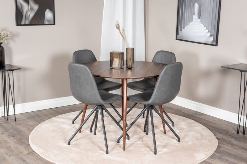 Plaza Spisegruppe 100 cm Rund med 4 Polar Stoler - Sort - Møbler - Bord - Spisegrupper