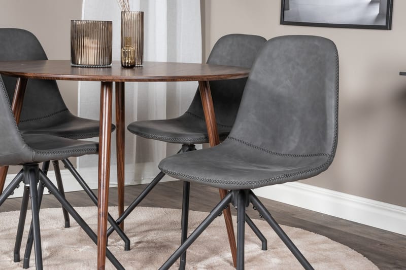 Plaza Spisegruppe 100 cm Rund med 4 Polar Stoler - Sort - Møbler - Bord - Spisegrupper