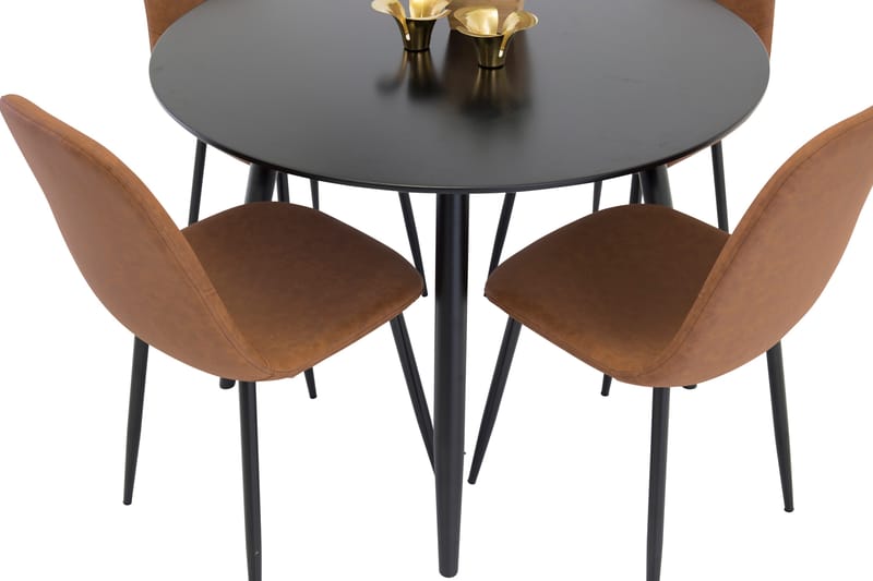 Plaza Spisegruppe 100 cm Rund med 4 Polar Stoler - Sort - Møbler - Bord - Spisegrupper
