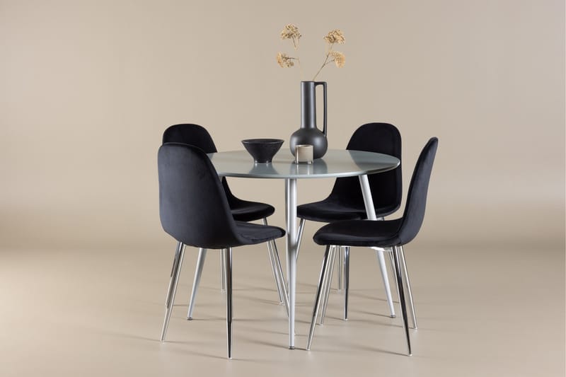 Plaza Spisegruppe 100 cm Rund med 4 Polar stoler - Grå/Sort - Møbler - Bord - Spisegrupper