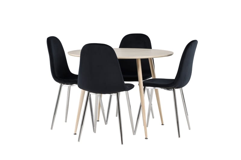 Plaza Spisegruppe 100 cm Rund med 4 Polar stoler - Whitewash/Sort - Møbler - Bord - Spisegrupper