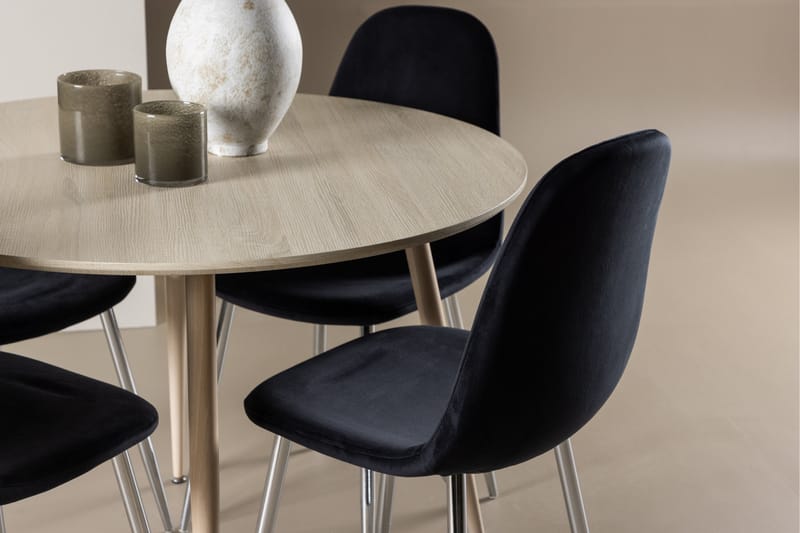 Plaza Spisegruppe 100 cm Rund med 4 Polar stoler - Whitewash/Sort - Møbler - Bord - Spisegrupper