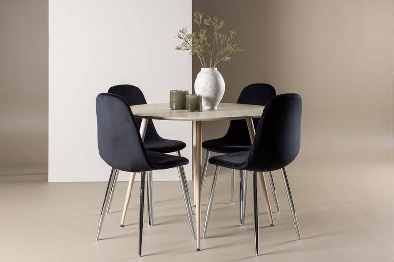 Plaza Spisegruppe 100 cm Rund med 4 Polar stoler - Whitewash/Sort - Møbler - Bord - Spisegrupper
