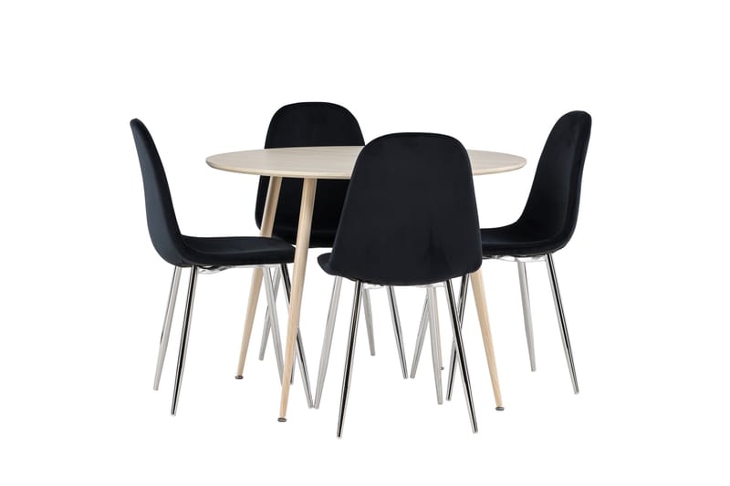 Plaza Spisegruppe 100 cm Rund med 4 Polar stoler - Whitewash/Sort - Møbler - Bord - Spisegrupper