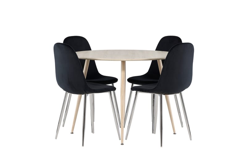 Plaza Spisegruppe 100 cm Rund med 4 Polar stoler - Whitewash/Sort - Møbler - Bord - Spisegrupper