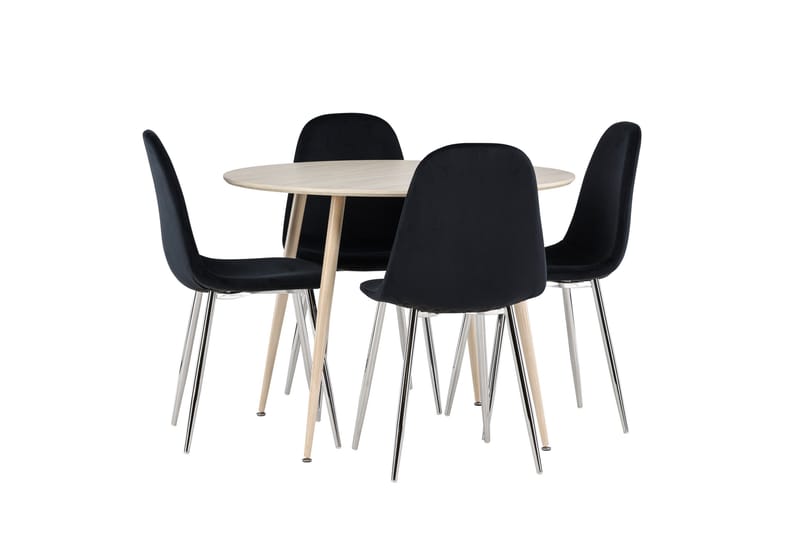 Plaza Spisegruppe 100 cm Rund med 4 Polar stoler - Whitewash/Sort - Møbler - Bord - Spisegrupper