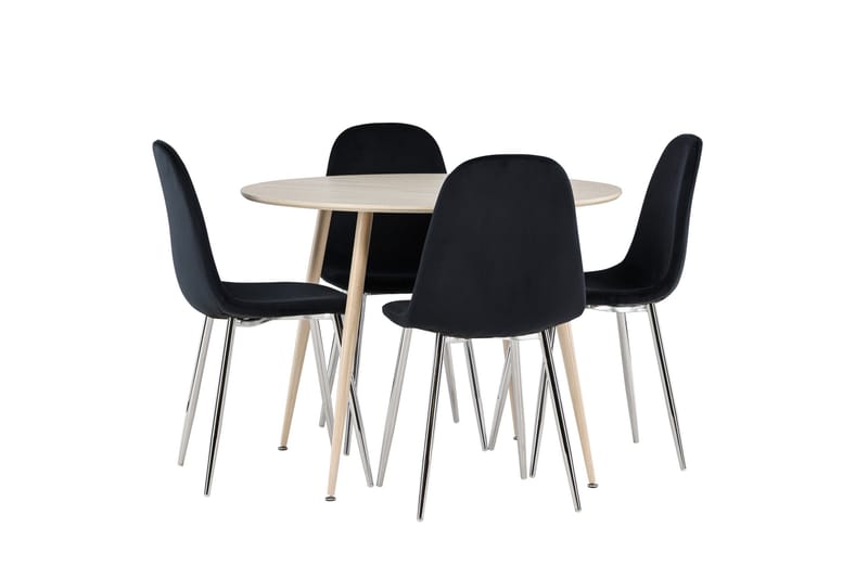 Plaza Spisegruppe 100 cm Rund med 4 Polar stoler - Whitewash/Sort - Møbler - Bord - Spisegrupper