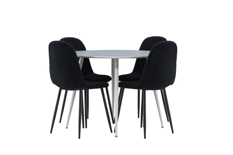 Plaza Spisegruppe 100 cm Rund med 4 Polar stoler, Grå/Sort