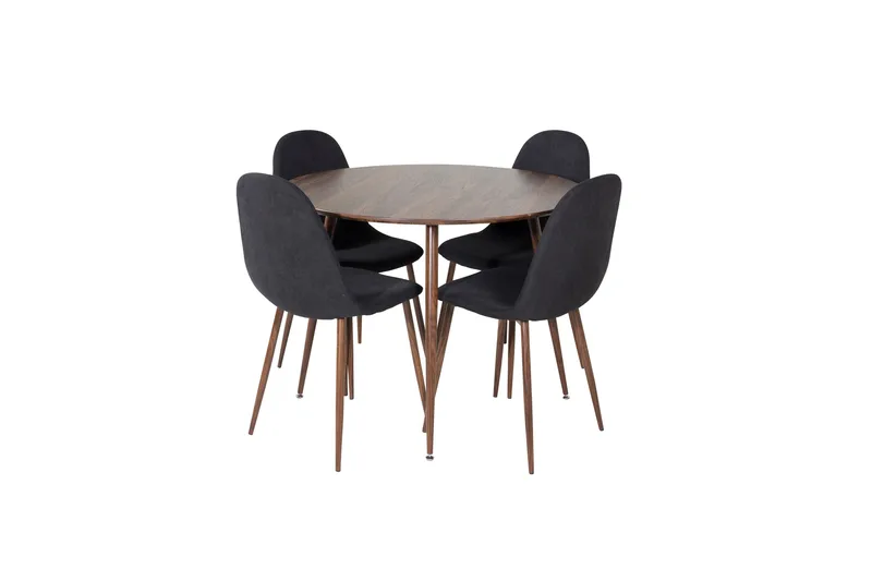 Plaza Spisegruppe 100 cm Rund med 4 Polar Stoler, Sort