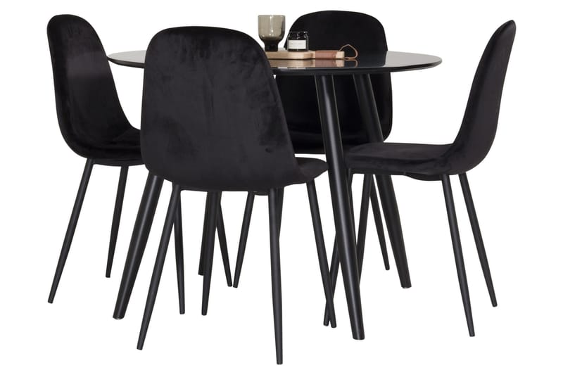 Plaza Spisegruppe 100 cm Rund med 4 Polar Stoler - Svart - Møbler - Bord - Spisegrupper