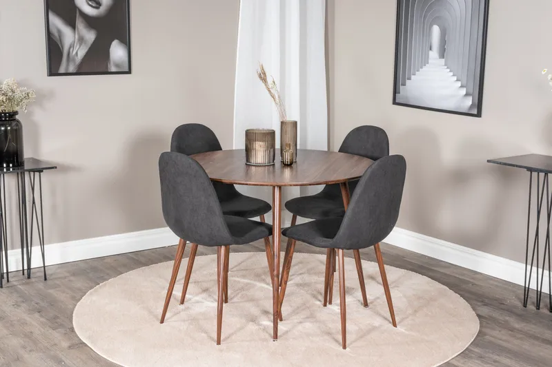 Plaza Spisegruppe 100 cm Rund med 4 Polar Stoler - Sort - Møbler - Bord - Spisegrupper