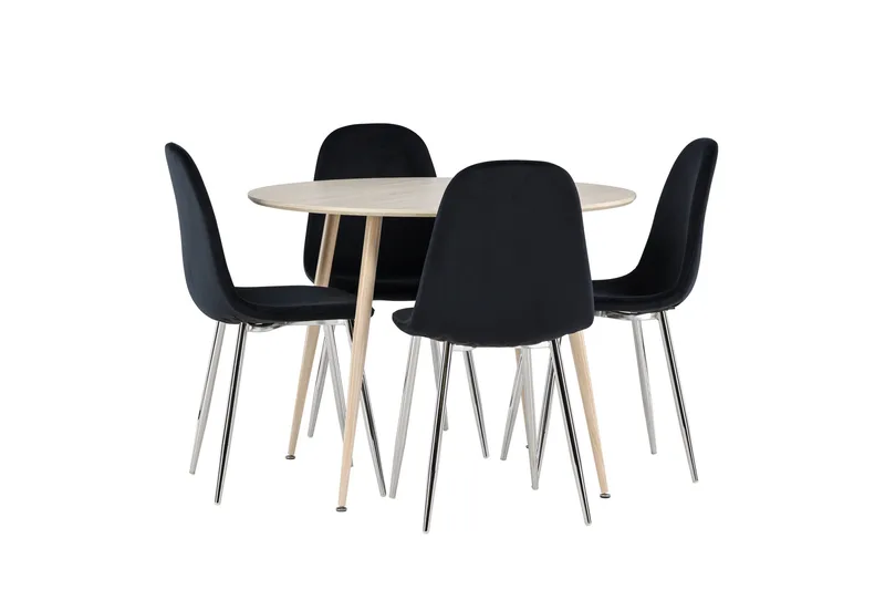 Plaza Spisegruppe 100 cm Rund med 4 Polar stoler - Whitewash/Sort - Møbler - Bord - Spisegrupper