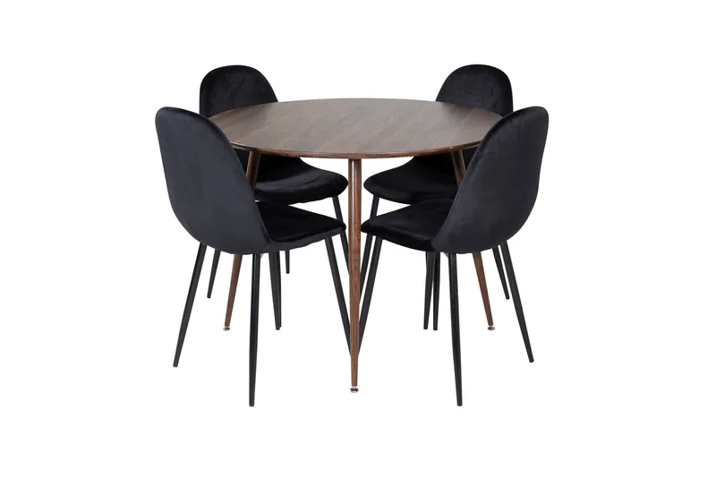 Plaza Spisegruppe 100 cm Rund med 4 Polar Stoler, Sort