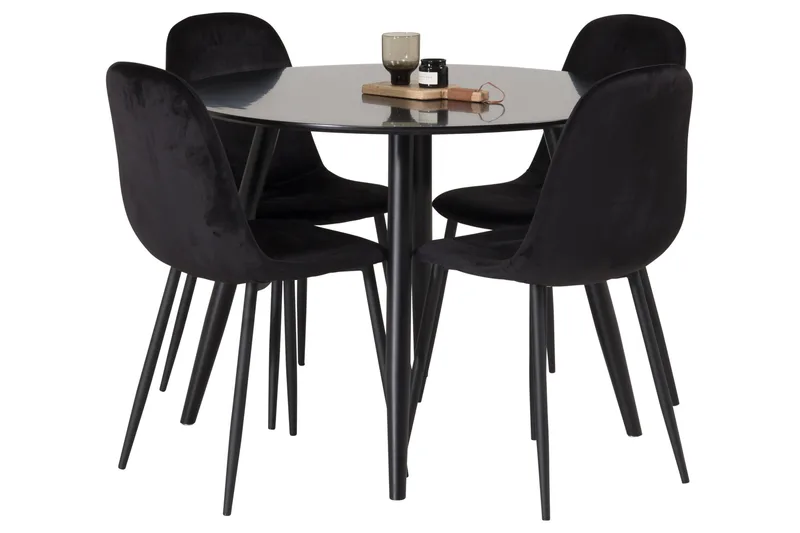 Plaza Spisegruppe 100 cm Rund med 4 Polar Stoler, Sort