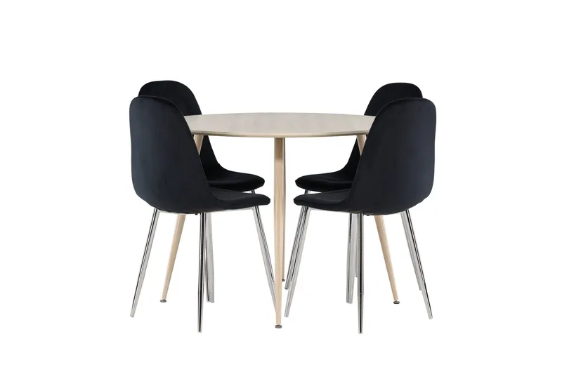 Plaza Spisegruppe 100 cm Rund med 4 Polar stoler - Whitewash/Sort - Møbler - Bord - Spisegrupper