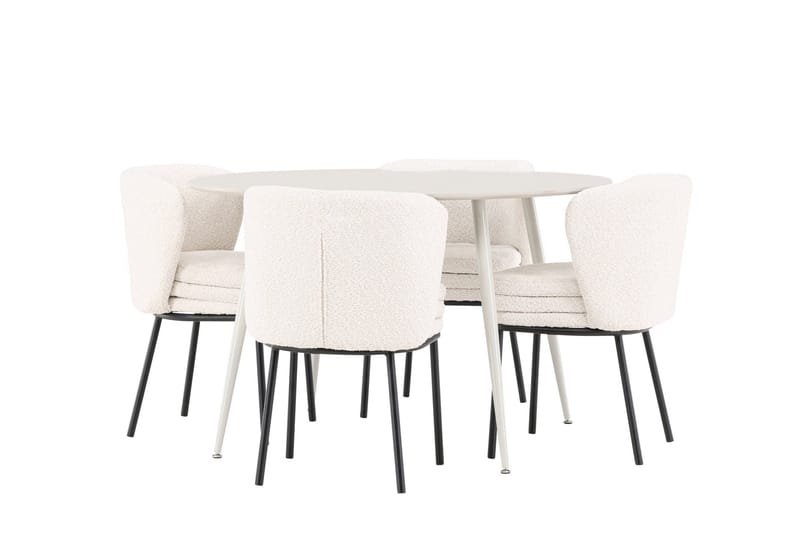 Plaza Spisegruppe 120 cm Rund med 4 Agnes stoler - Beige/Hvid - Møbler - Bord - Spisegrupper