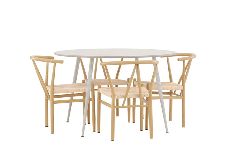Plaza Spisegruppe 120 cm Rund med 4 Alfons stoler - Beige/Beige - Møbler - Bord - Spisegrupper
