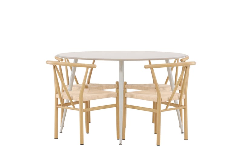 Plaza Spisegruppe 120 cm Rund med 4 Alfons stoler - Beige/Beige - Møbler - Bord - Spisegrupper