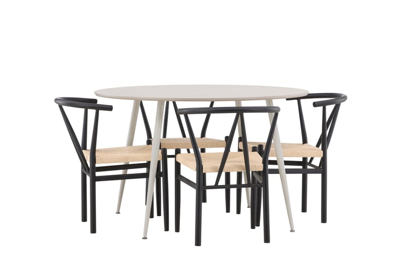 Plaza Spisegruppe 120 cm Rund med 4 Alfons stoler - Beige/Sort - Møbler - Bord - Spisegrupper