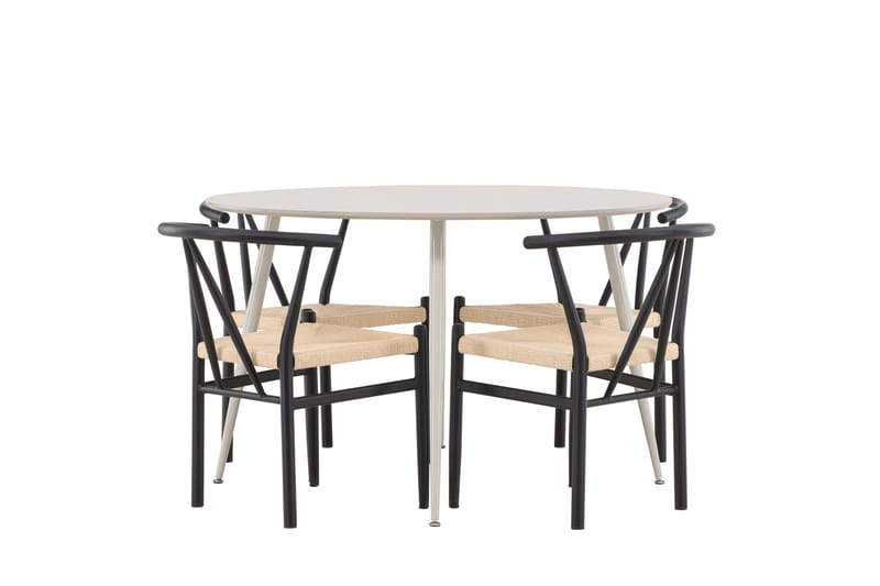 Plaza Spisegruppe 120 cm Rund med 4 Alfons stoler - Beige/Sort - Møbler - Bord - Spisegrupper