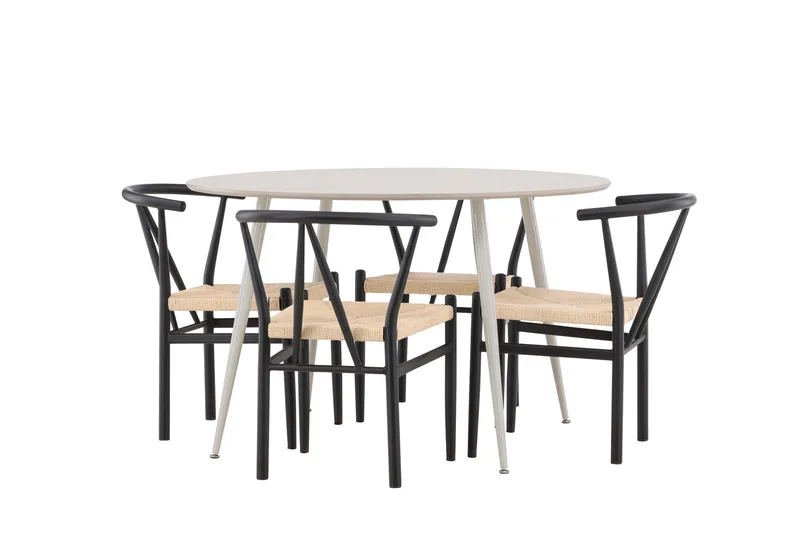 Plaza Spisegruppe 120 cm Rund med 4 Alfons stoler, Beige/Sort