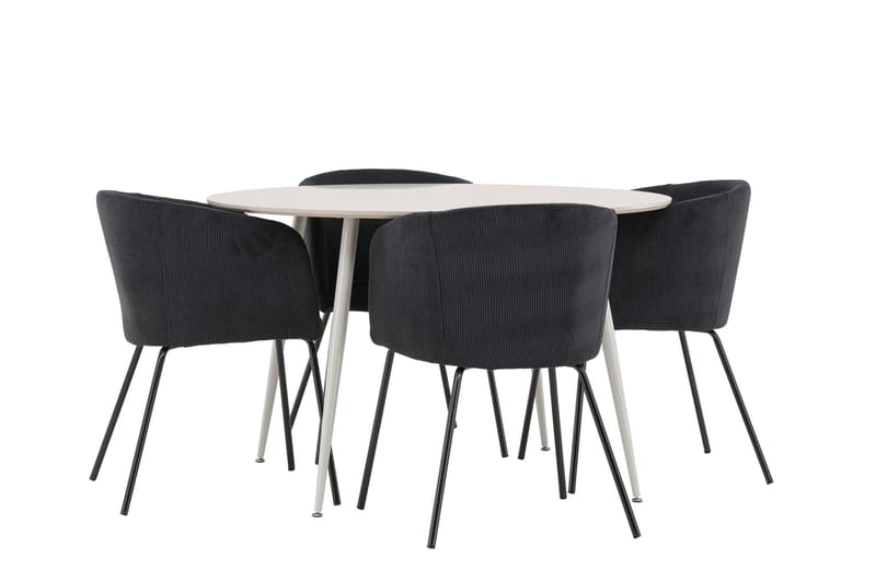 Plaza Spisegruppe 120 cm Rund med 4 Berit stoler - Beige/Sort - Møbler - Bord - Spisegrupper