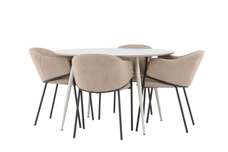 Plaza Spisegruppe 120 cm Rund med 4 Evelina stoler - Beige/Beige - Møbler - Bord - Spisegrupper