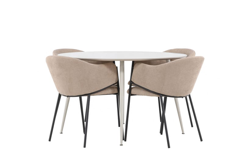 Plaza Spisegruppe 120 cm Rund med 4 Evelina stoler - Beige/Beige - Møbler - Bord - Spisegrupper