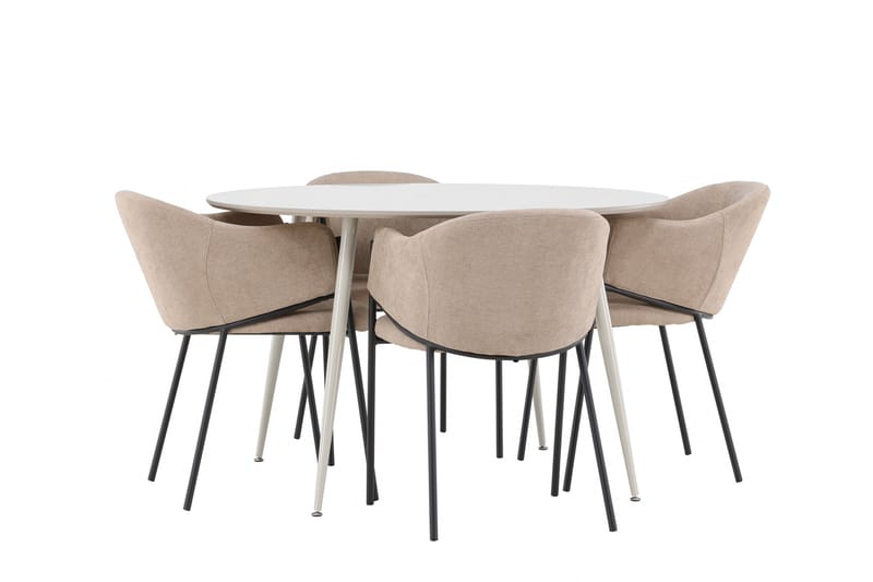 Plaza Spisegruppe 120 cm Rund med 4 Evelina stoler - Beige/Beige - Møbler - Bord - Spisegrupper