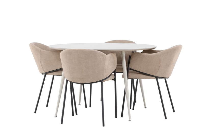 Plaza Spisegruppe 120 cm Rund med 4 Evelina stoler - Beige/Beige - Møbler - Bord - Spisegrupper