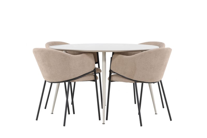 Plaza Spisegruppe 120 cm Rund med 4 Evelina stoler - Beige/Beige - Møbler - Bord - Spisegrupper