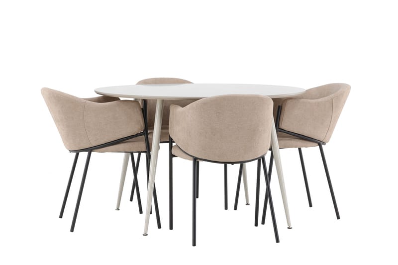 Plaza Spisegruppe 120 cm Rund med 4 Evelina stoler - Beige/Beige - Møbler - Bord - Spisegrupper