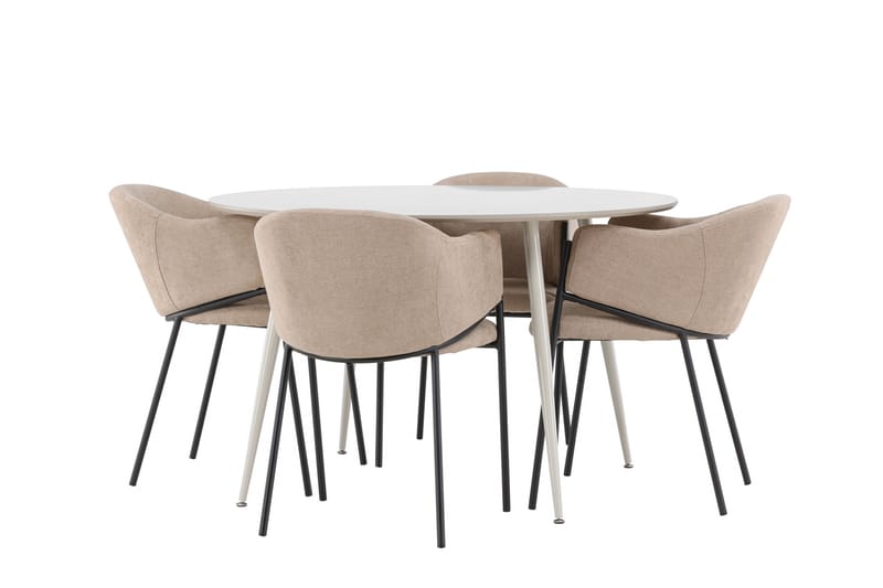 Plaza Spisegruppe 120 cm Rund med 4 Evelina stoler - Beige/Beige - Møbler - Bord - Spisegrupper