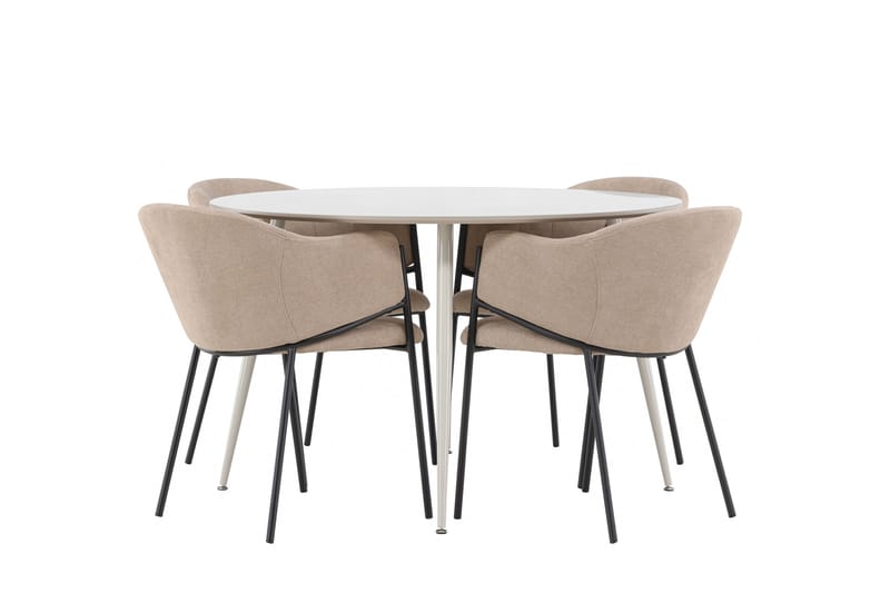 Plaza Spisegruppe 120 cm Rund med 4 Evelina stoler - Beige/Beige - Møbler - Bord - Spisegrupper