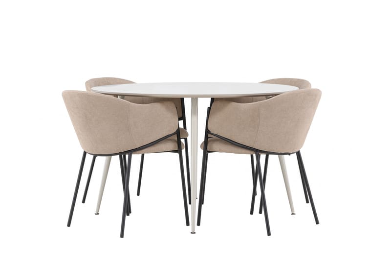 Plaza Spisegruppe 120 cm Rund med 4 Evelina stoler - Beige/Beige - Møbler - Bord - Spisegrupper