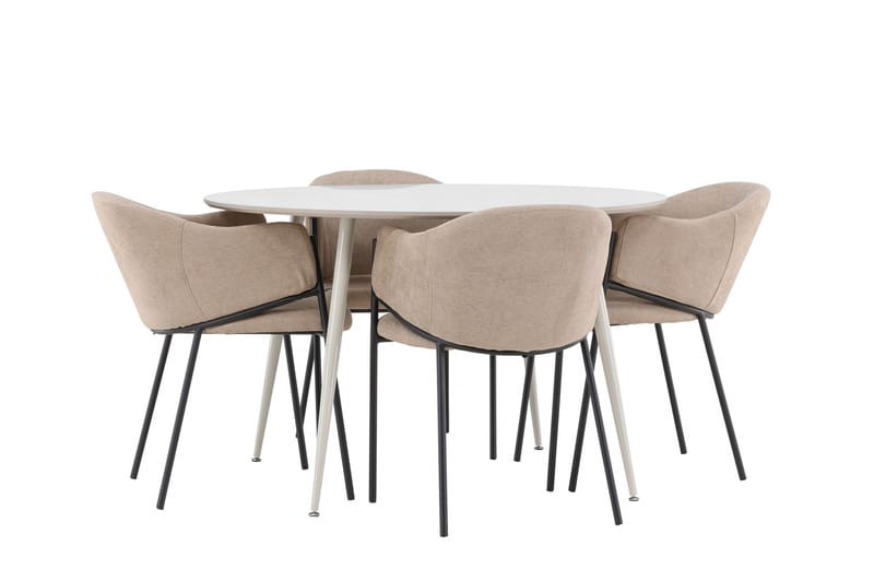 Plaza Spisegruppe 120 cm Rund med 4 Evelina stoler - Beige/Beige - Møbler - Bord - Spisegrupper