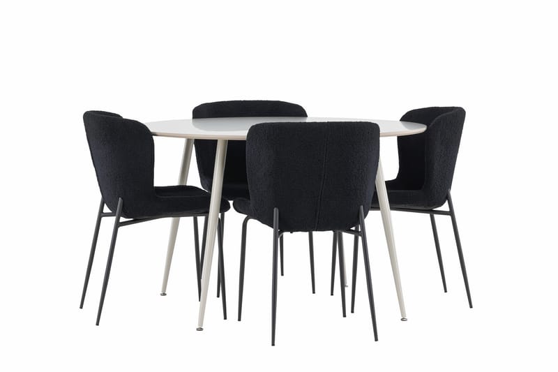 Plaza Spisegruppe 120 cm Rund med 4 Modesto stoler - Beige/Sort - Møbler - Bord - Spisegrupper