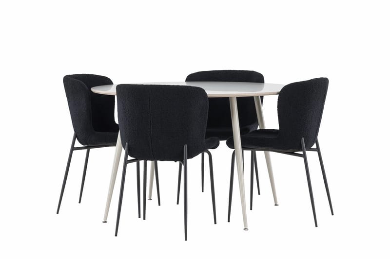 Plaza Spisegruppe 120 cm Rund med 4 Modesto stoler - Beige/Sort - Møbler - Bord - Spisegrupper