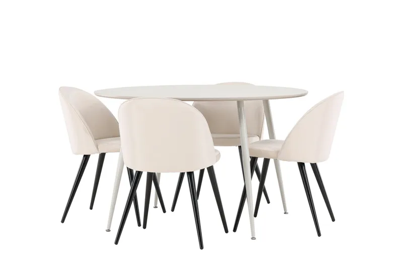Plaza Spisegruppe 120 cm Rund med 4 Velvet stoler, Beige/Beige