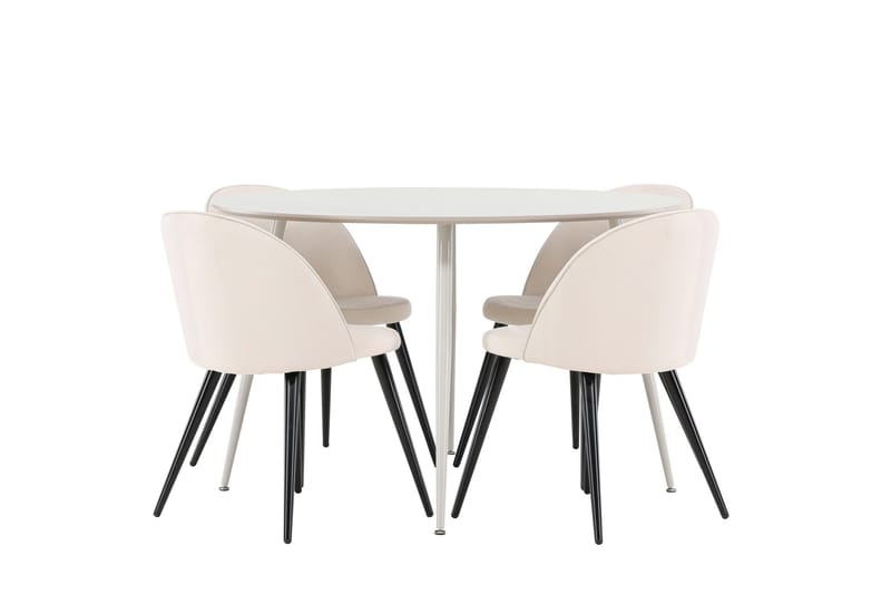 Plaza Spisegruppe 120 cm Rund med 4 Velvet stoler - Beige/Beige - Møbler - Bord - Spisegrupper