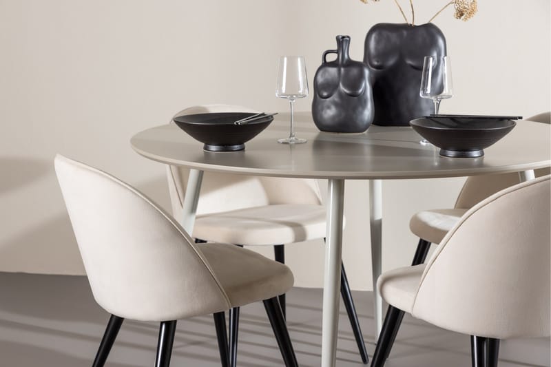 Plaza Spisegruppe 120 cm Rund med 4 Velvet stoler - Beige/Beige - Møbler - Bord - Spisegrupper