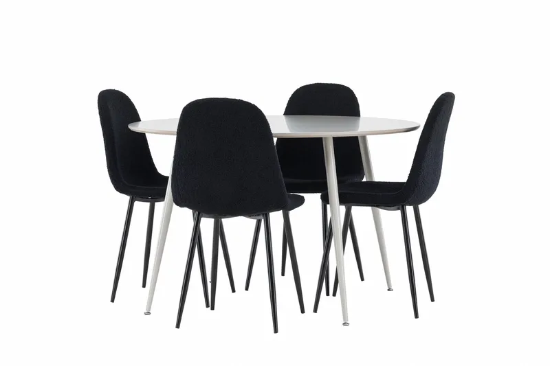 Plaza Spisegruppe 120 cm Rund med 4 Polar stoler, Beige/Sort