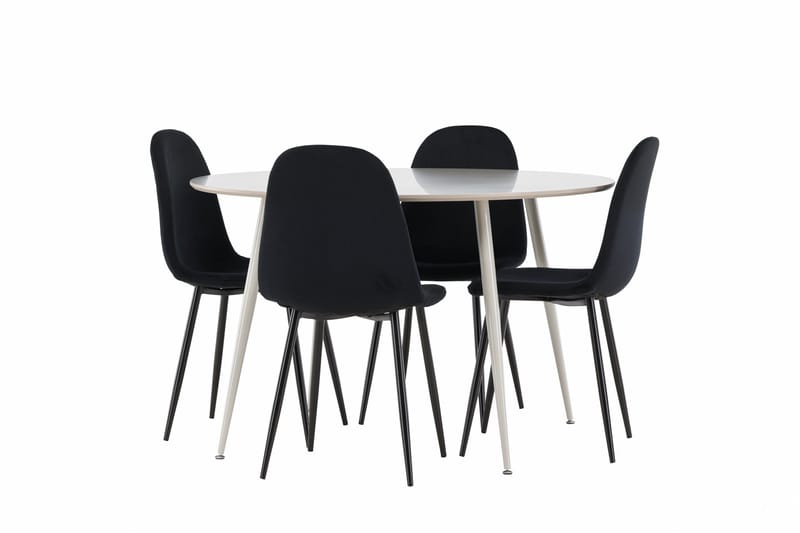 Plaza Spisegruppe 120 cm Rund med 4 Polar stoler - Beige/Sort - Møbler - Bord - Spisegrupper