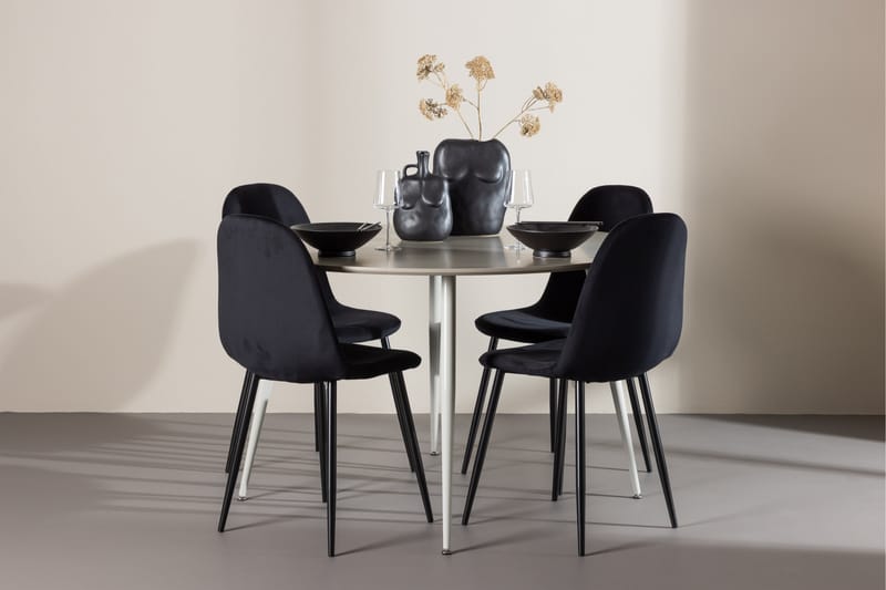 Plaza Spisegruppe 120 cm Rund med 4 Polar stoler - Beige/Sort - Møbler - Bord - Spisegrupper