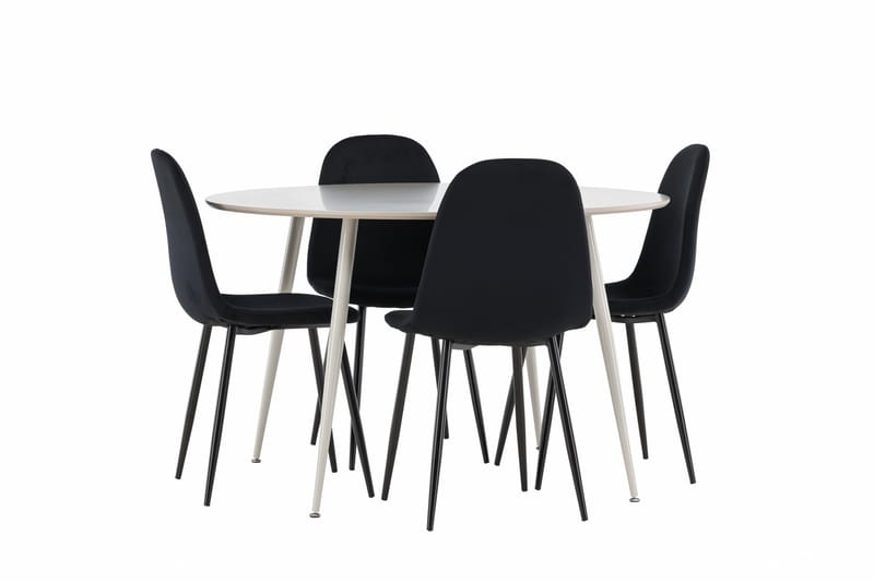 Plaza Spisegruppe 120 cm Rund med 4 Polar stoler - Beige/Sort - Møbler - Bord - Spisegrupper